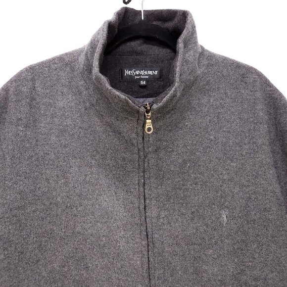 Yves Saint Laurent Wool Jacket Mens Size 54 Gray Full Zip Coat Mock Neck Pockets - Picture 5 of 12